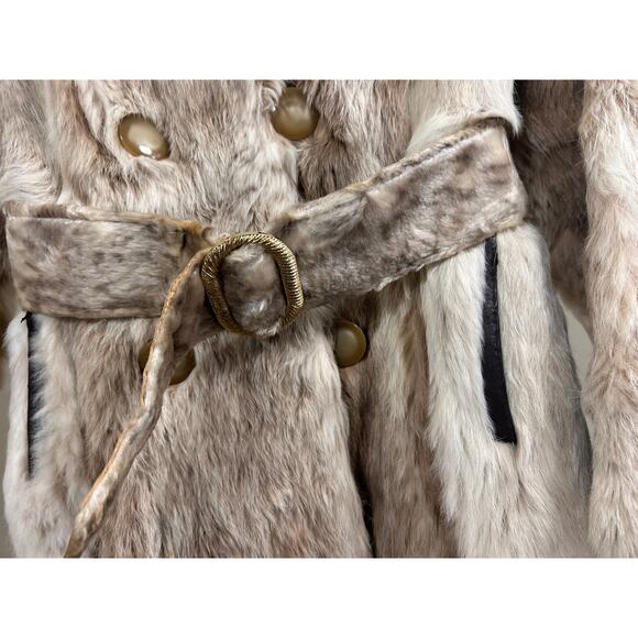 Vintage Edward Glasser Rabbit Fur Coat | Belted Mid-Length | Classic Beige | S - Picture 12 of 14